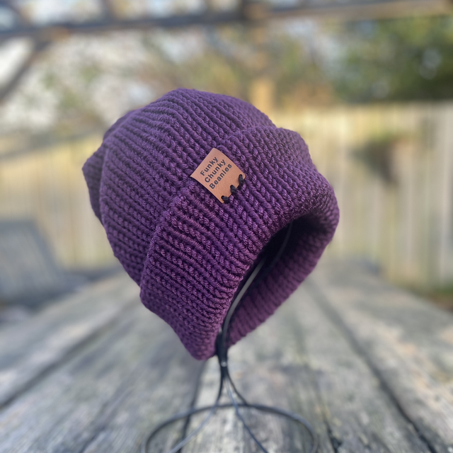 Funky Chunky Deep Plum Beanie – Handmade in Scotland