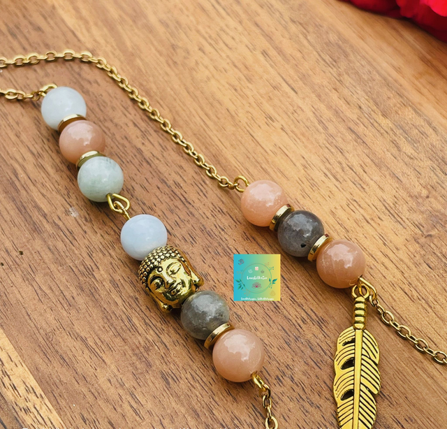 ☘️🌹☘️Bola de grossesse en Aigue marine, pierre de soleil et labradorite