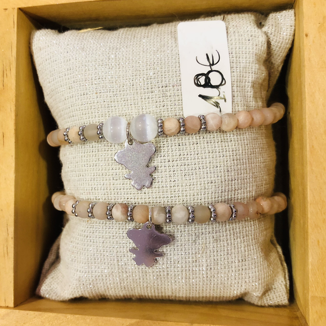 Bracelet pierre de soleil breloque ourson argent 925