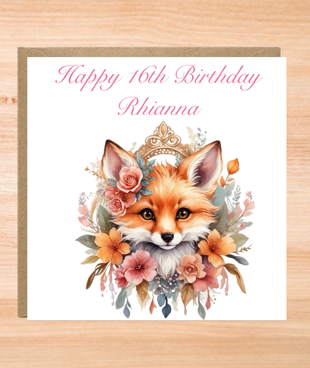 Personalised Extra Large Fox Birthday Card - 8x8