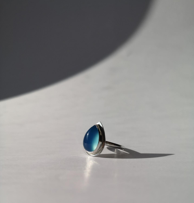 Sterling Silver Ring with Blue Chalcedony