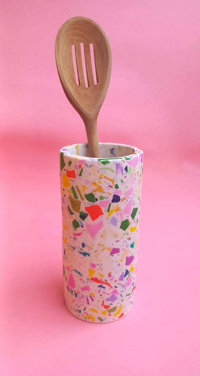 Wazon, okrągły pojemnik na akcesoria, na biurko, do łazienki, biały lastryko