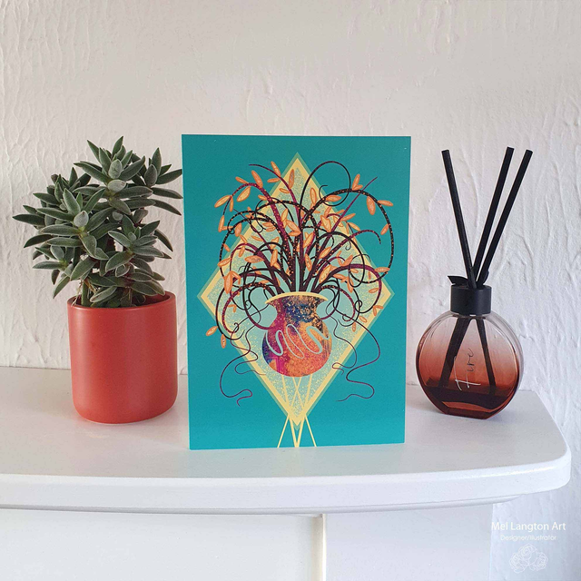House Plant in Turquoise Greeting Card