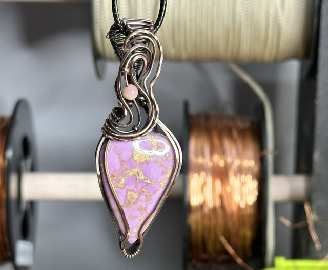 Phosphosiderite pure copper wrapped pendant 