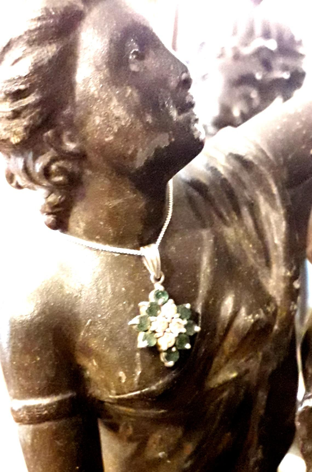 Pendentif émeraude, zirconium, argent 925