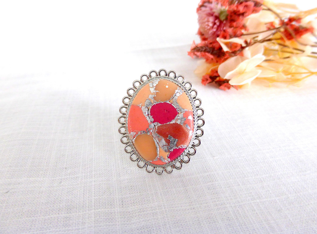 Bague ovale dentelée - Mosaïque de passion