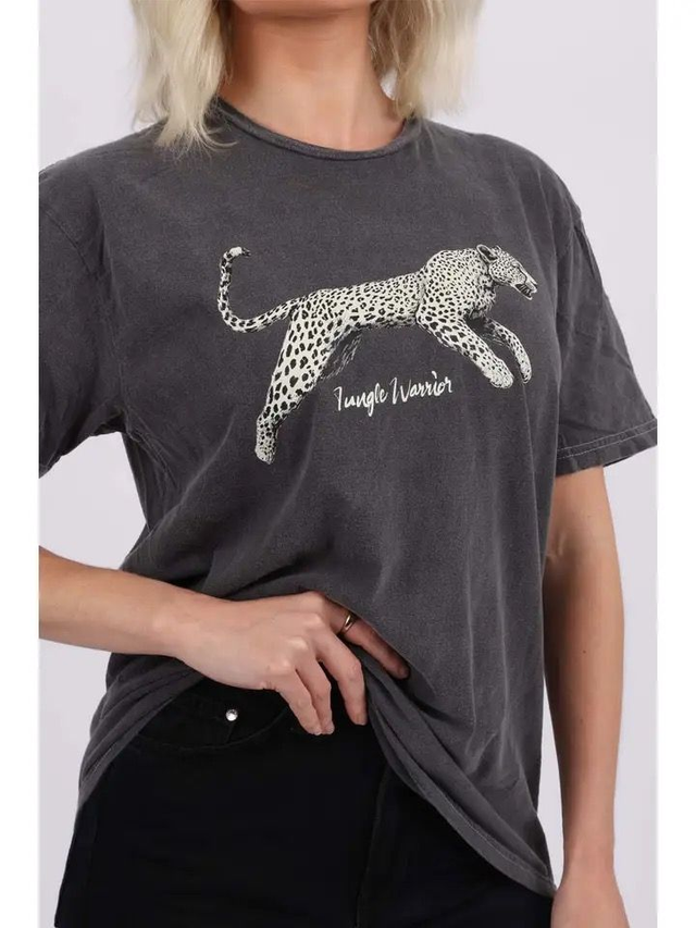 Acid Wash Leopard T-Shirt - Grey
