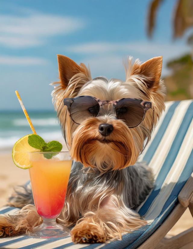 Yorkie at the Beach Framed Canvas