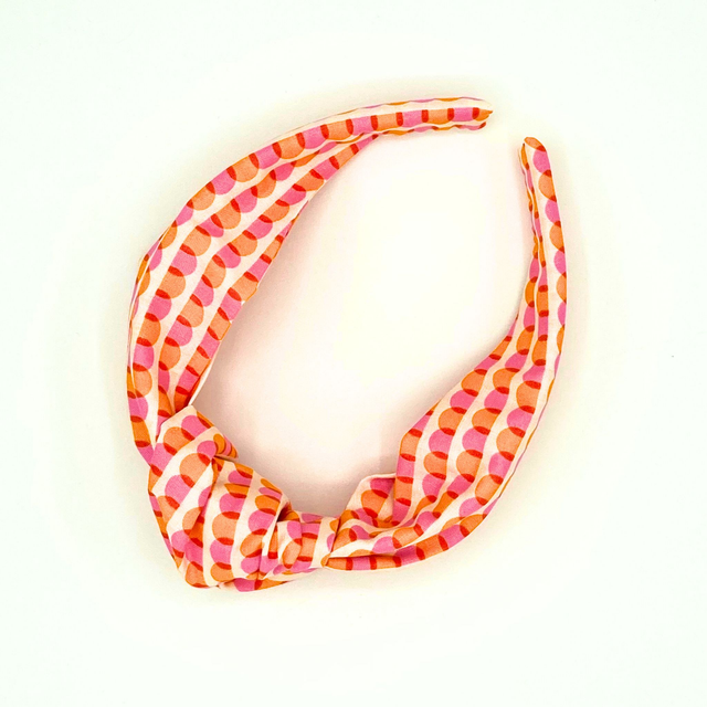 Top Knot Alice Band - Orange &amp; Pink Scallop - Japanese Cotton