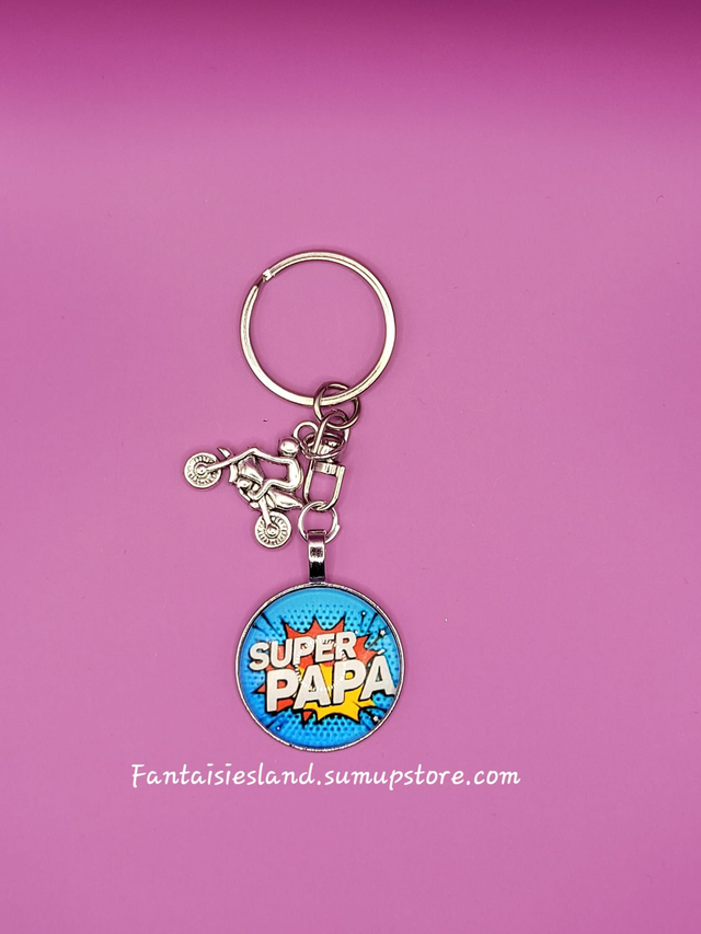 Porte-clés argenté - Super papa