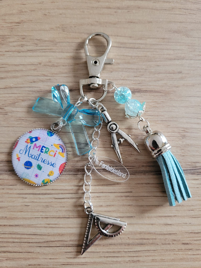 Bijou de sac Merci Maîtresse - modèle pour primaire - turquoise
