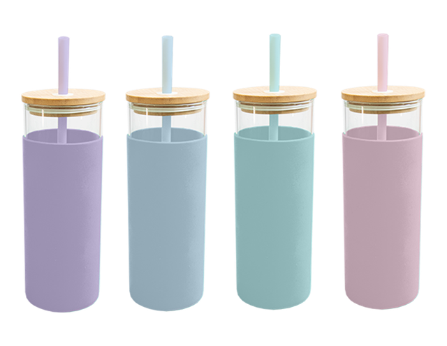 Pastel Glass Bottle w/ Straw (500ml)