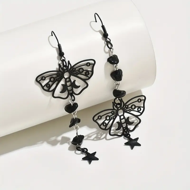 Black moth earrings