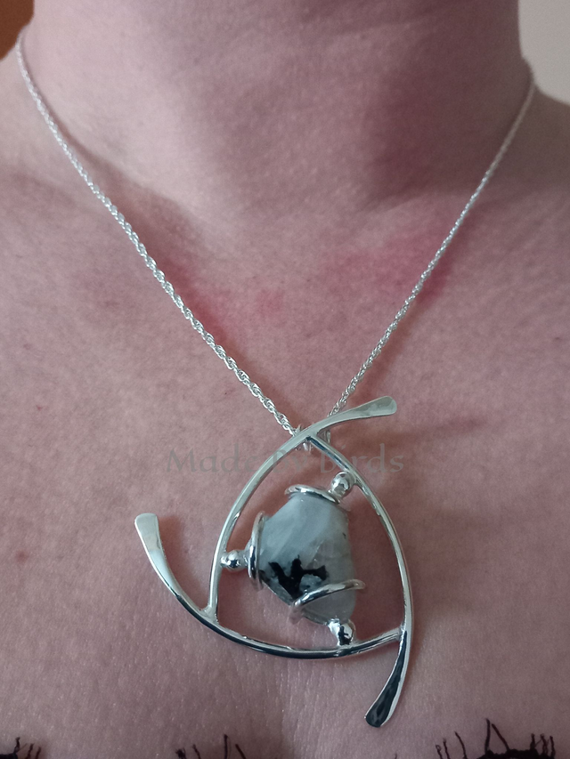 Unique Moonstone Tourmaline Sterling Silver Pendant Necklace