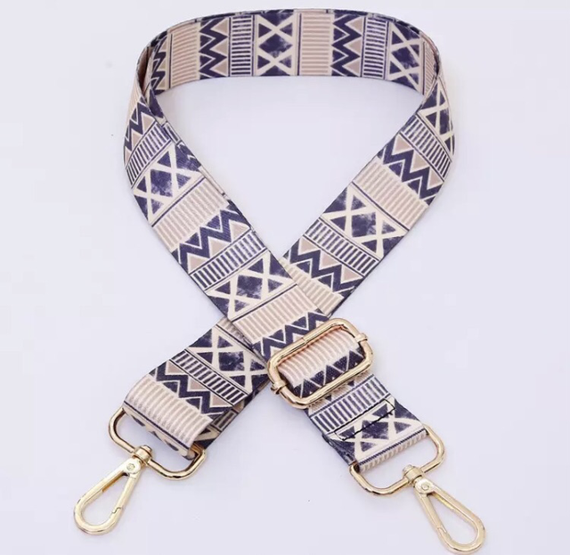 Geometric Blue & Oatmeal bag strap