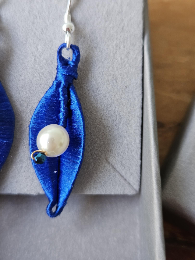 Blue silk wrapped earrings 