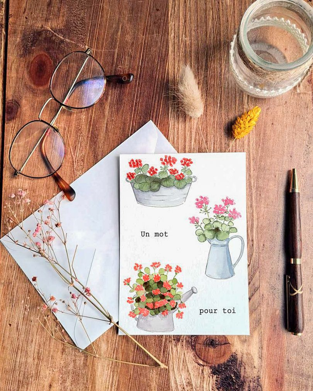 Carte Décoration vintage de Géraniums