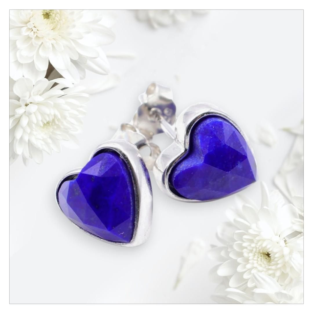 "Lapis lazuli" - Boucles d'oreilles argent 925 coeur
