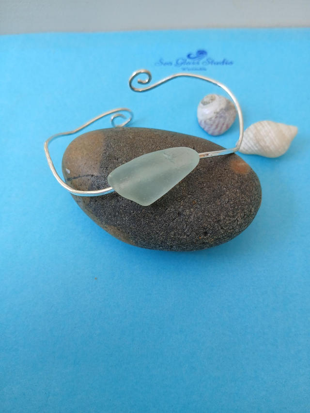 Seafoam blue adjustable silver bangle