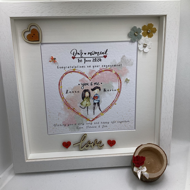 Personalised engagement frame . Beautiful handmade gift for couples. 