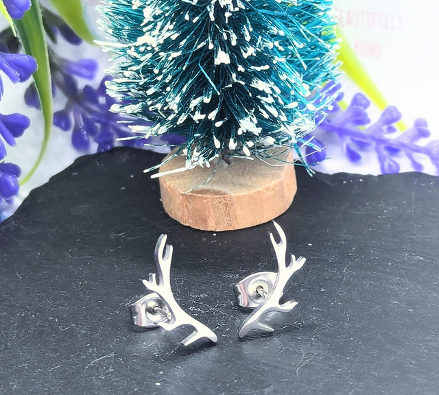 Stainless Steel Deer Antler Stud Earrings 