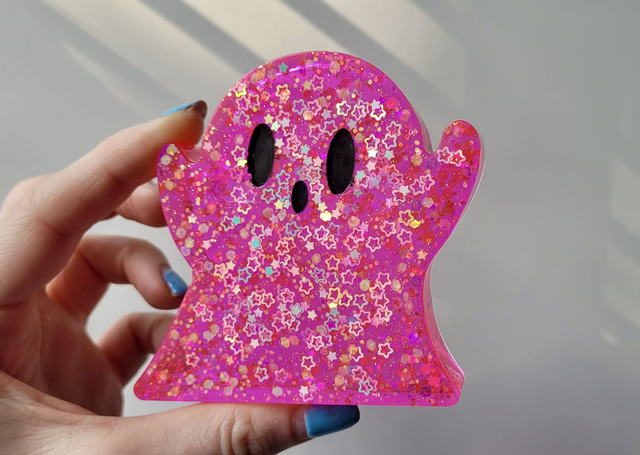 Ghost Ornament - Bright Pink with Holographic Stars