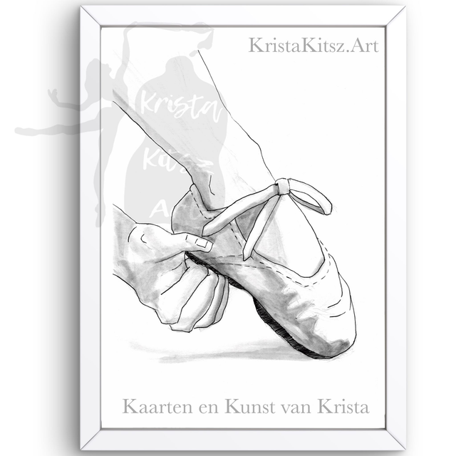 Ballet schoentjes nr 2, mooie print op papier | pen tekening van Krista Kitsz 