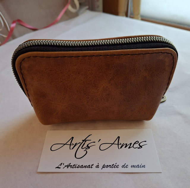 Porte monnaie cuir rectangle marron clair