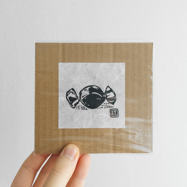 Small Candy Linocut Print - Handprinted Sweet Illustration