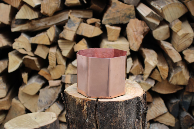 Handmade Modern Copper Flower Pot – Unique Hexagonal Artisan Planter for Elegant Rustic Home Décor