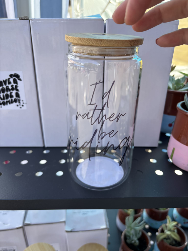 I&#039;d Rather be Riding - Sublimated Glass Can with Bamboo Lid and Straw