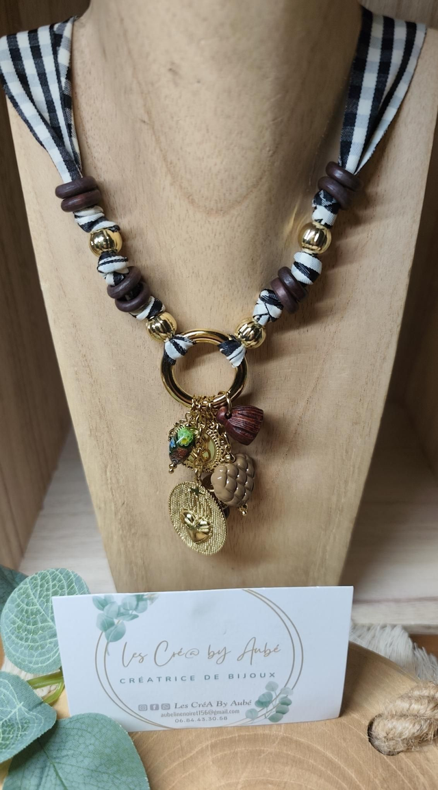 COLLIER TISSU VICHY / BRELOQUES GOLD 0000577