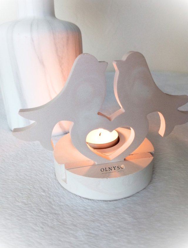 Bougeoir couple d&#039;oiseaux en plâtre résine