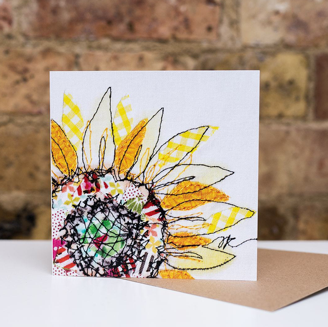 Summer Selvage Sunflower Embroidery Art Card
