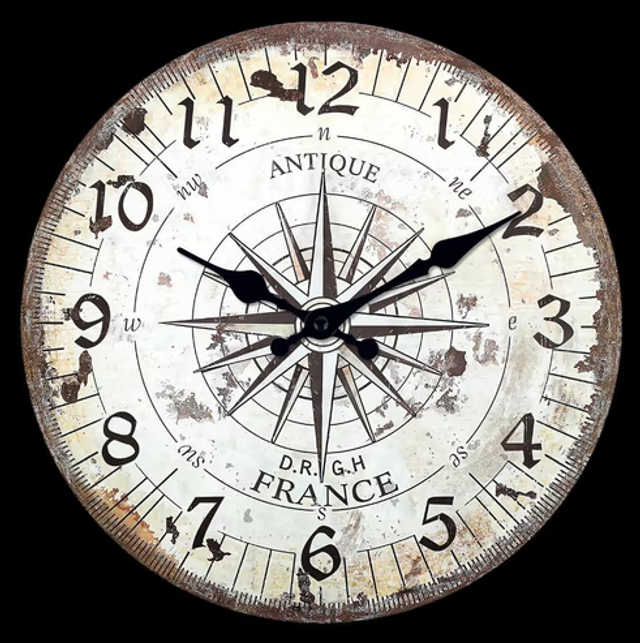 Retro wandklok hout Amerikaans Kompas (30cm diameter)