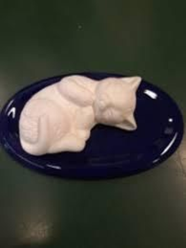 Aromasteen poes spinnend met blauwe onderlegger