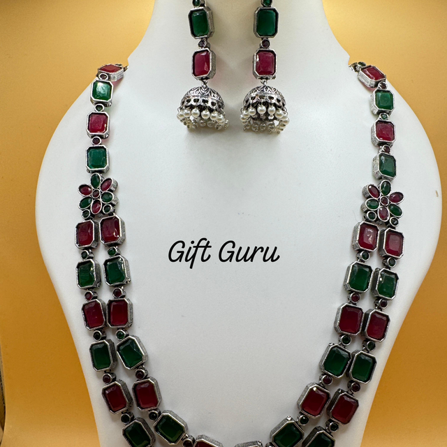 Oxidised Ruby Green stone two layer Haram