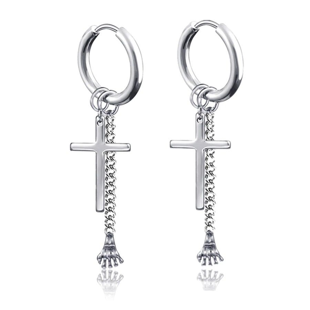 Boucles d&#039;oreilles Punk à chaîne en acier inoxydable pour femmes et hommes