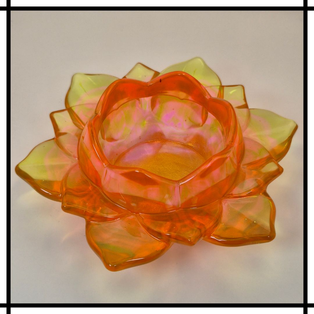 Handmade Resin Lotus Flower Tealight Holder – Translucent Orange, Yellow &amp; Pink | Decorative Mindfulness Home Décor - LTH-010