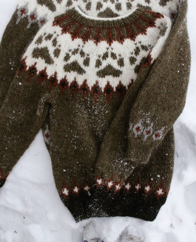 Wilderness Sweater Kit - Col 25 (Green and Rust Lopi Mix) - Wool & Pattern - Linka Neumann