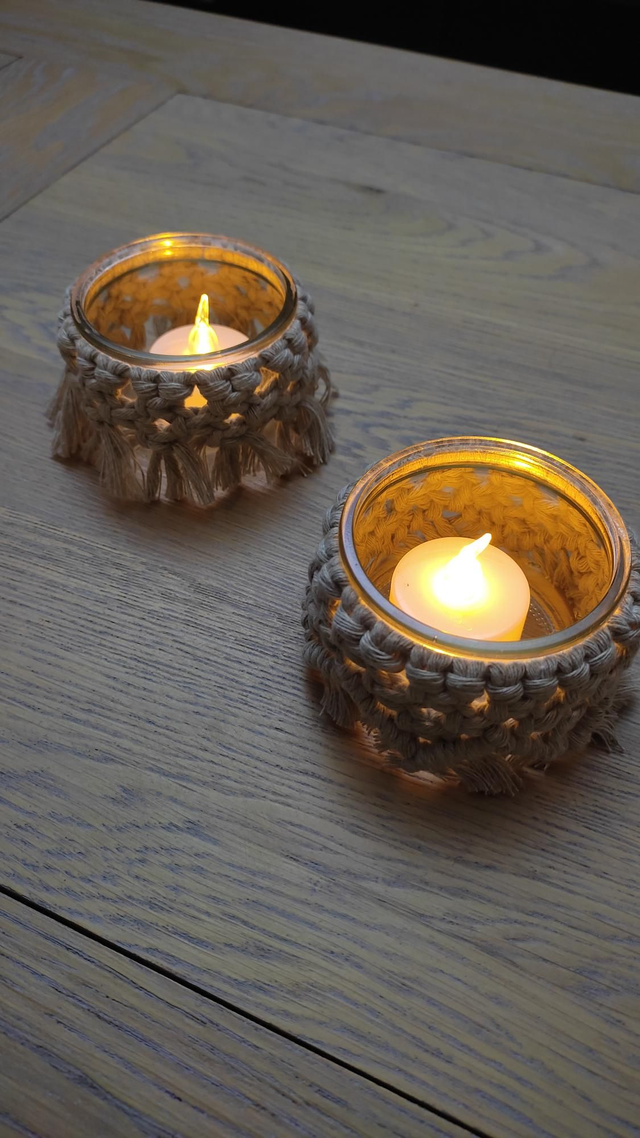 Petit photophore en macramé