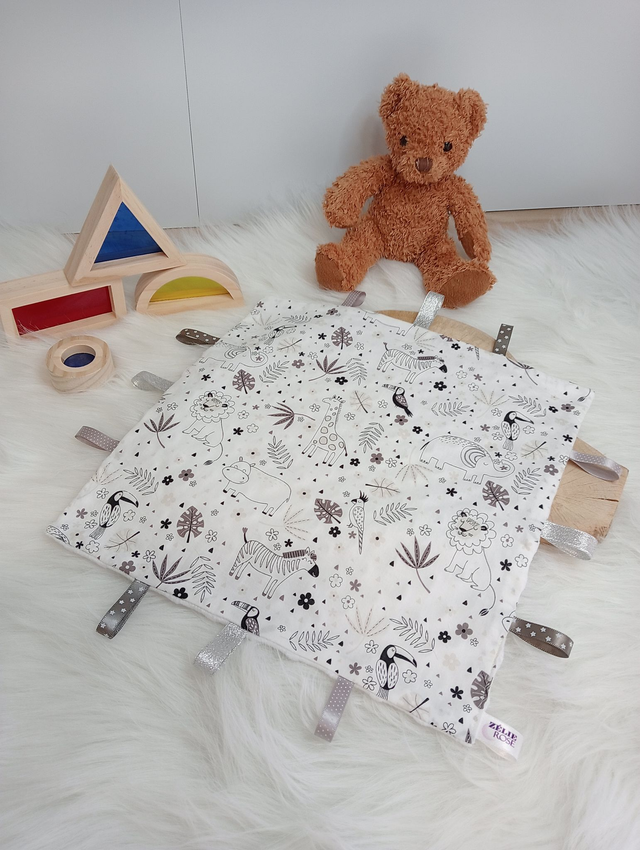 Doudou carré rubans &quot;Animaux de la jungle&quot;