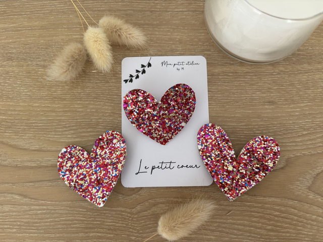 Broche - Coeur multicolore pailleté