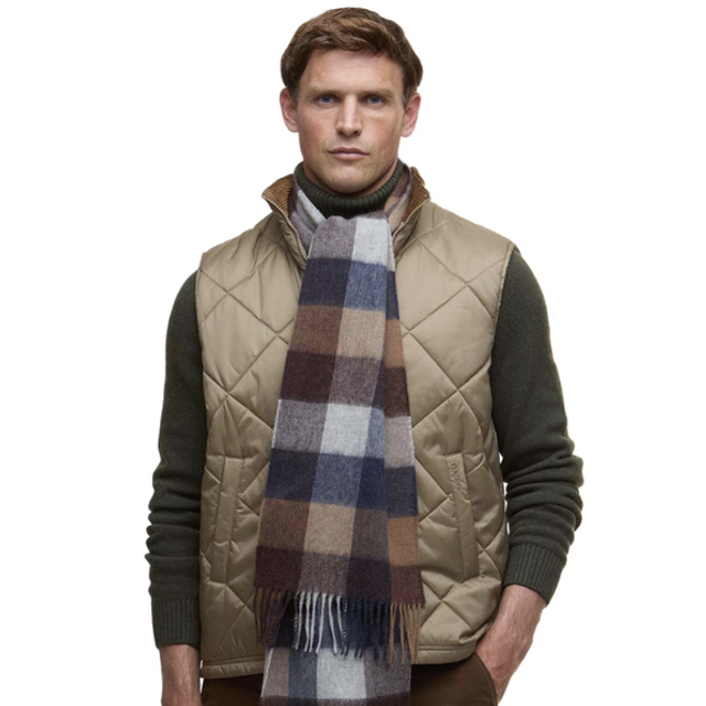Barbour Large Tattersall Lambswool Scarf Midnight oak