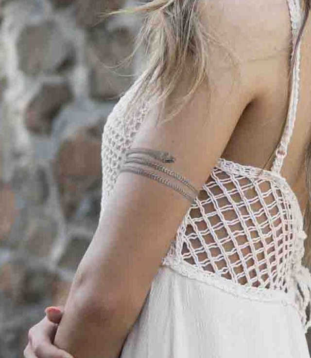 Bracelet de bras fin serpent enroulé argent