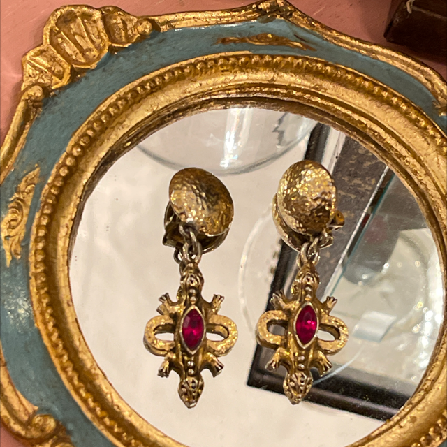 Große Ohrclips rot/ gold Salamander