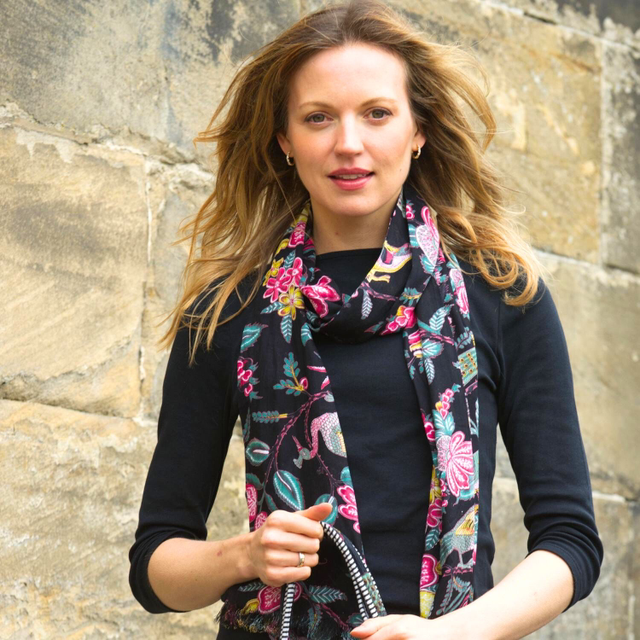 Earth Squared Printed Floral Scarf Noir (Matches the Silk Velvet Collection) 