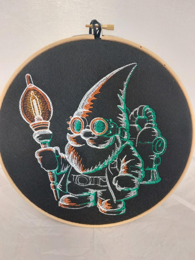 Embroidered frame, with a gnome, can be made in different colours. Please contact before ordering 