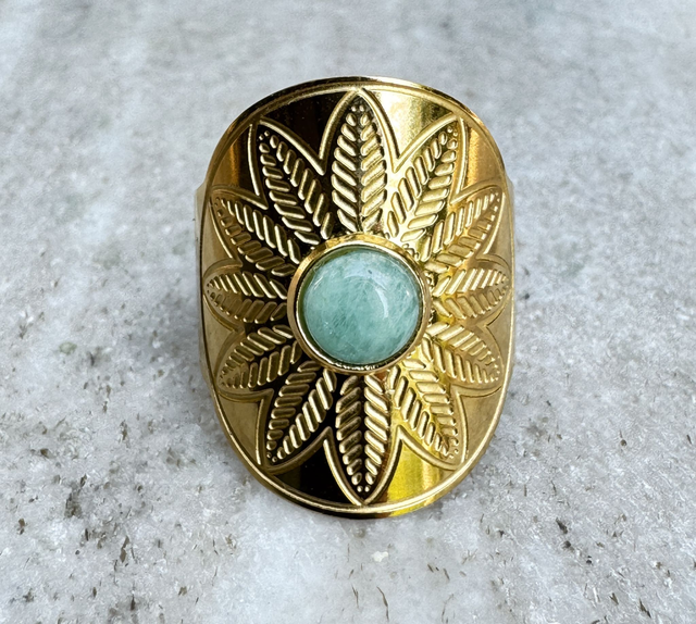 Bague Ethnique en acier Inoxydable, pierre naturelle Amazonite