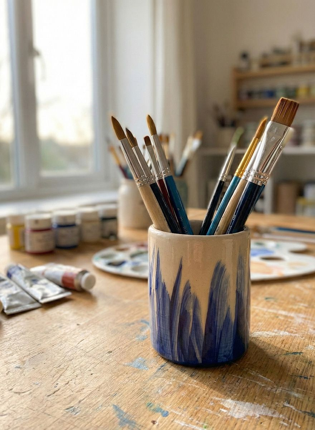Brush Holder Blue Watercolor Strokes